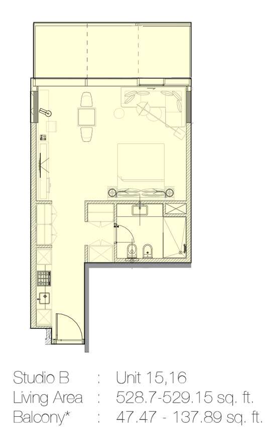 Studio B, Unit 15,16 - 529.15 Sq.Ft.